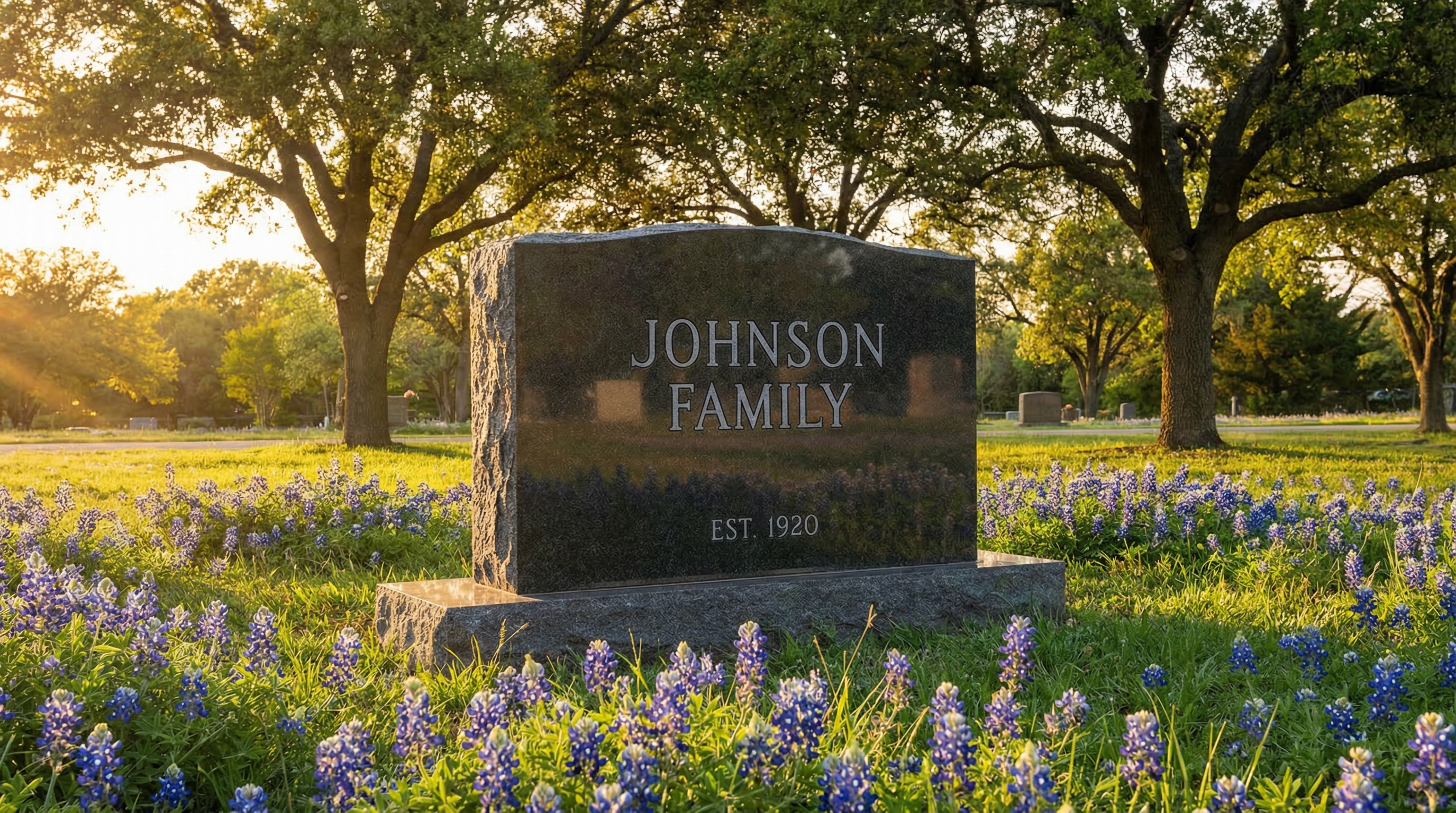 Custom granite headstone monument in North Texas cemetery near Wylie TX