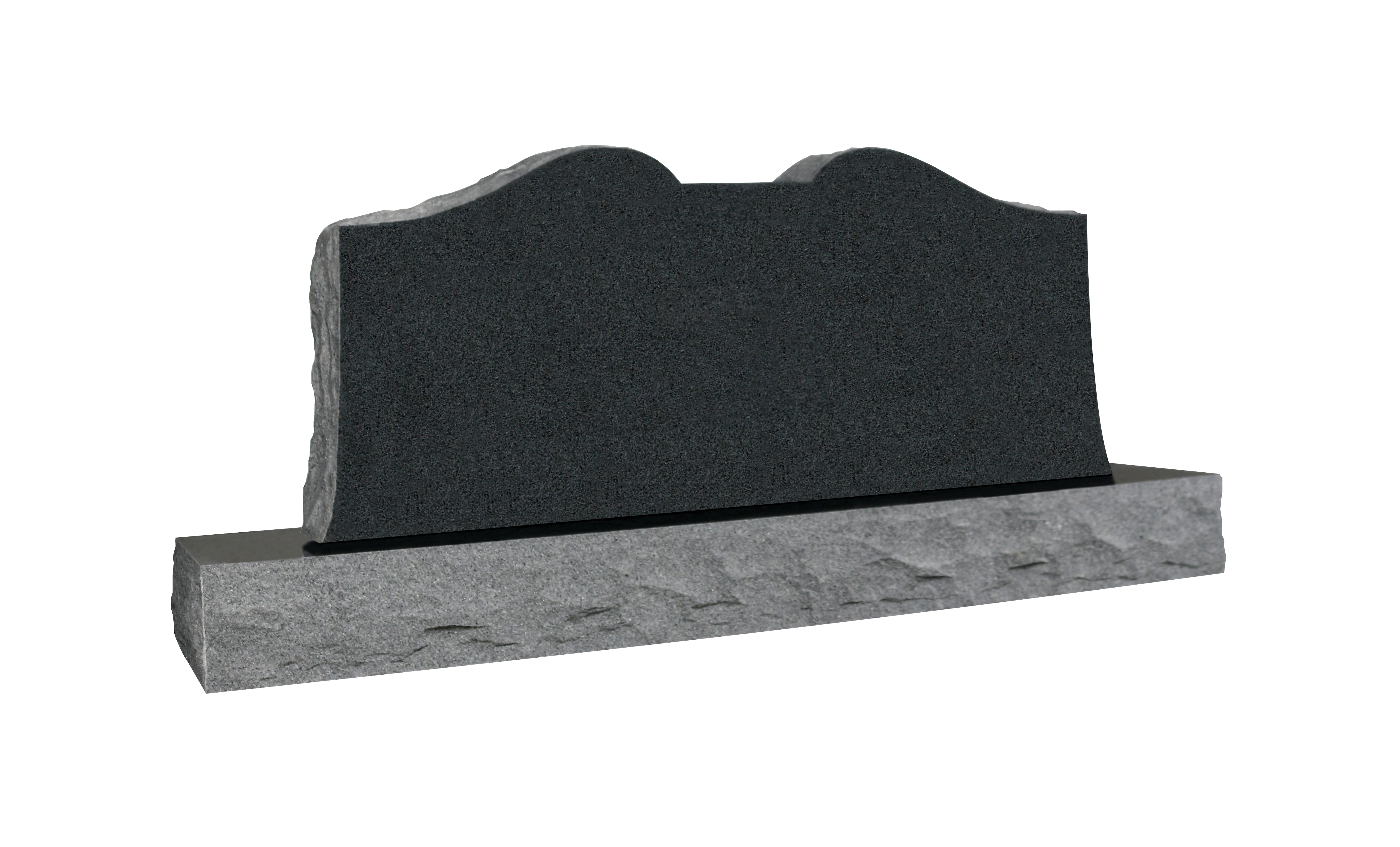 A two-heart shaped modern memorial headstone with a dark, polished tablet resting on a lighter, rough-hewn granite base. This design is ideal for commemorating relationships or loved ones with a blend of elegance and natural appeal.