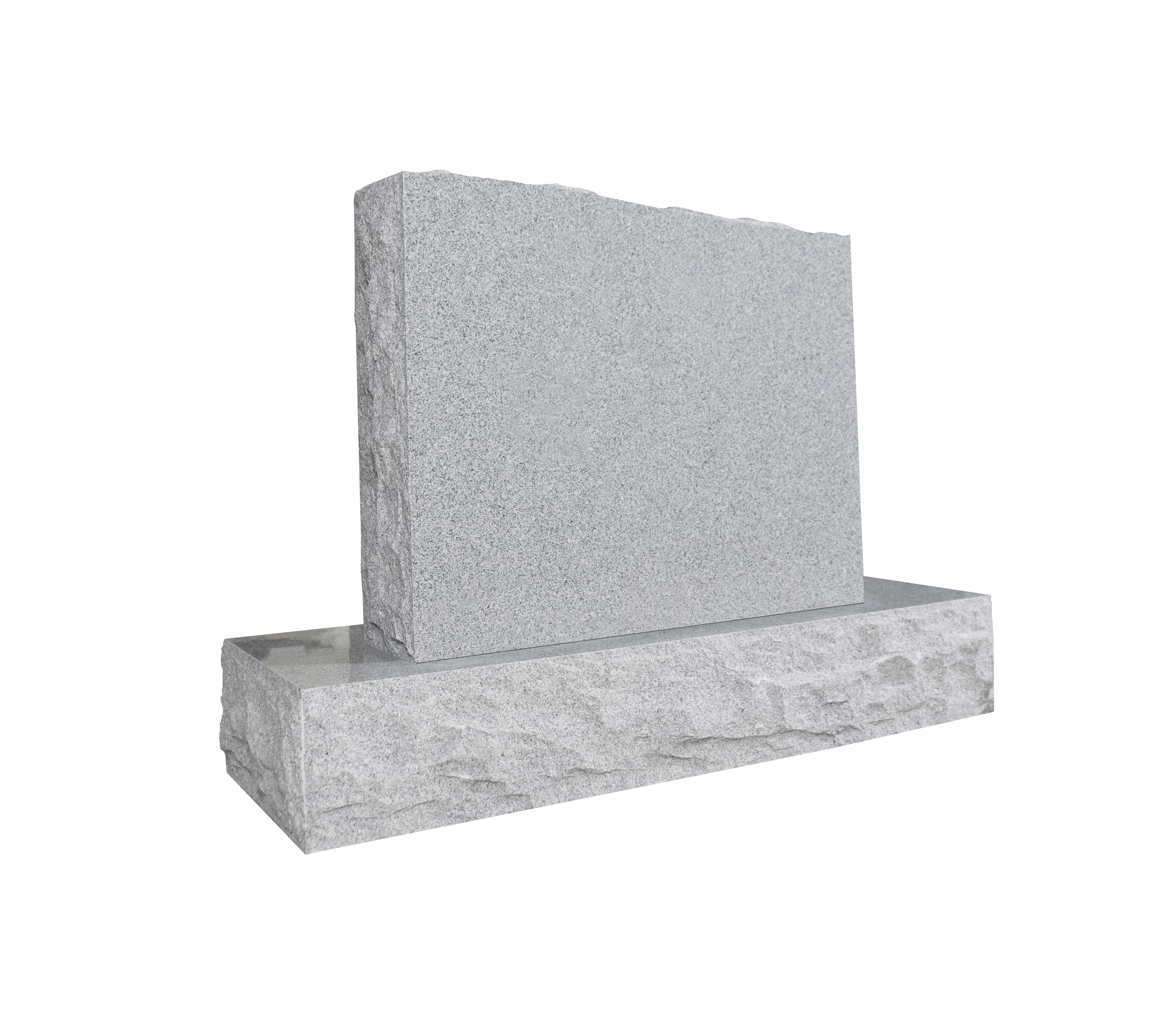 A blank, light grey upright granite memorial with natural rock-pitched edges on both the tablet and its base. The smooth, polished face of the tablet offers a clean canvas for personalized engraving, while the rough edges provide a traditional, robust aesthetic, ideal for lasting tribute.