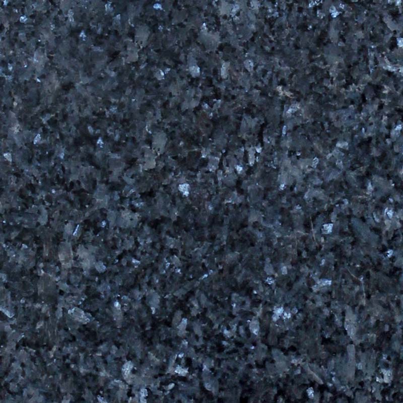 A close-up, high-resolution image of Blue Pearl granite, showcasing its shimmering blue, silver, and black speckled texture. Ideal for memorial artwork background or material representation.