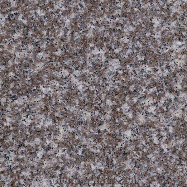 A detailed close-up of a red granite surface, showcasing its natural speckled texture with shades of reddish-brown, gray, black, and white. This image represents the typical material used for durable and dignified memorial artwork.