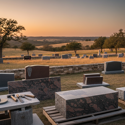 Intricate granite monument in a serene landscape, symbolizing lasting remembrance.