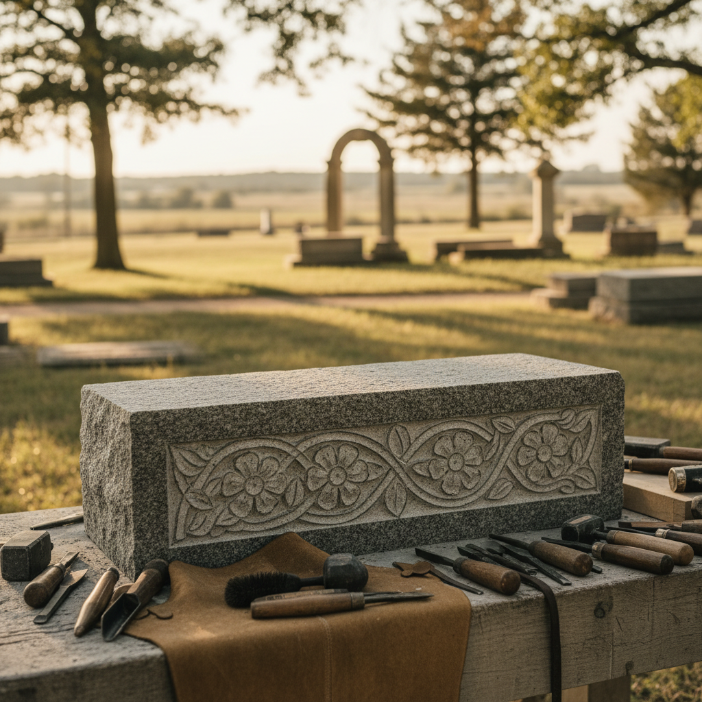 Intricate hand-carved details on a majestic stone memorial, celebrating enduring craftsmanship.