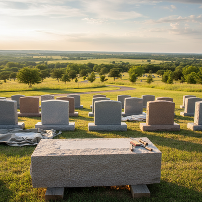 Oklahoma cemetery headstone approval process (granite monument in a serene landscape, commemorating enduring legacies).