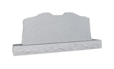 A light grey granite headstone with a natural, uneven summit and a rock-pitched base, presented on a white background. The front face is smooth and blank, awaiting custom engraving for memorial purposes.