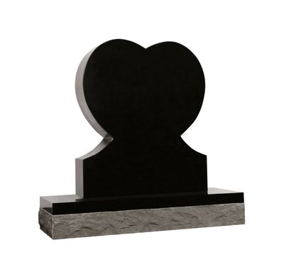 A sleek, heart-shaped upright memorial made of polished black granite, resting on a textured grey granite base. This design offers a sophisticated and timeless tribute, perfect for personalization.
