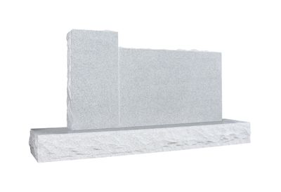 A blank, light grey two-piece upright monument with a smooth, polished rectangular top section (die) and a rugged, rock-pitched base. The stark design is ideal for custom engravings and inscriptions, providing a clean canvas for personalized memorial artwork.